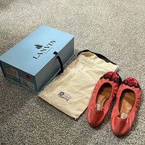 Lanvin Coral and Burgundy Leather Ballet Flats